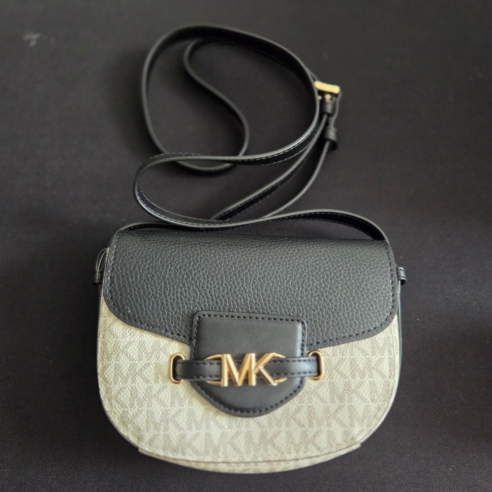 Michael Kors Reed Small Saddle Crossbody Bag Vanilla Black 35F3G6RC1B